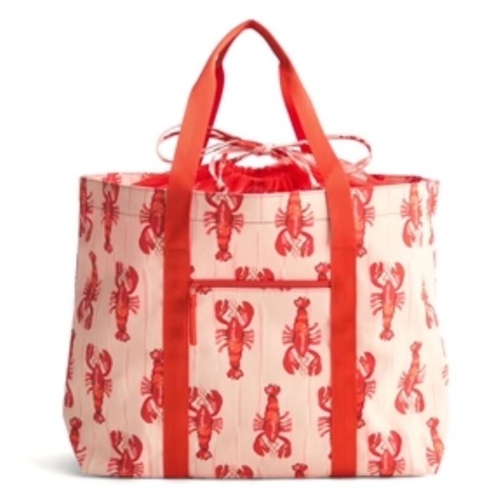 Vera Bradley Large Family Tote Lobster Cause Lighten Up Beach Bag Red Cream NEW
